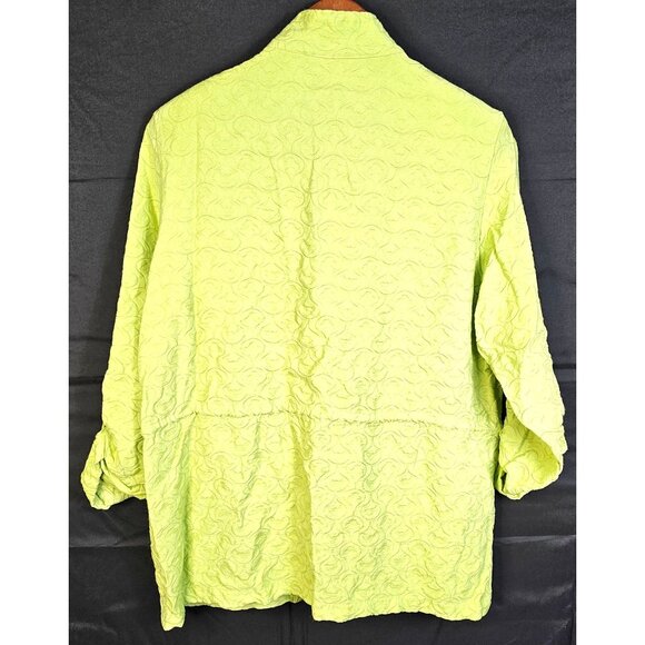 Vtg Alfred Dunner Sz16 Lime Green Textured Lightweight Jacket Roll Tab Sleeves - Picture 2 of 5